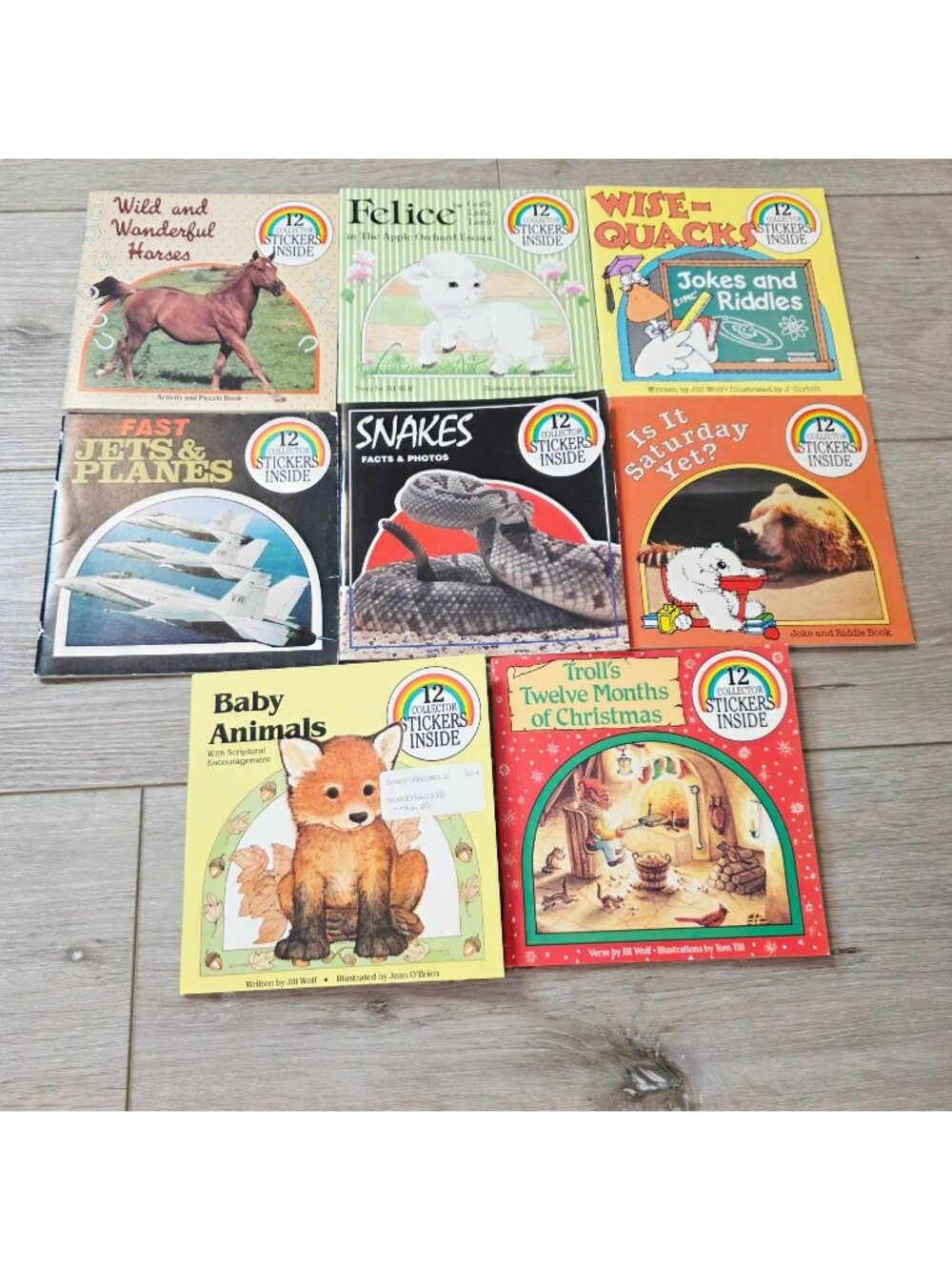12 Mix Vtg Mini Books Animals Christmas Baby Lamb Jets Horses Snakes W/ Stickers